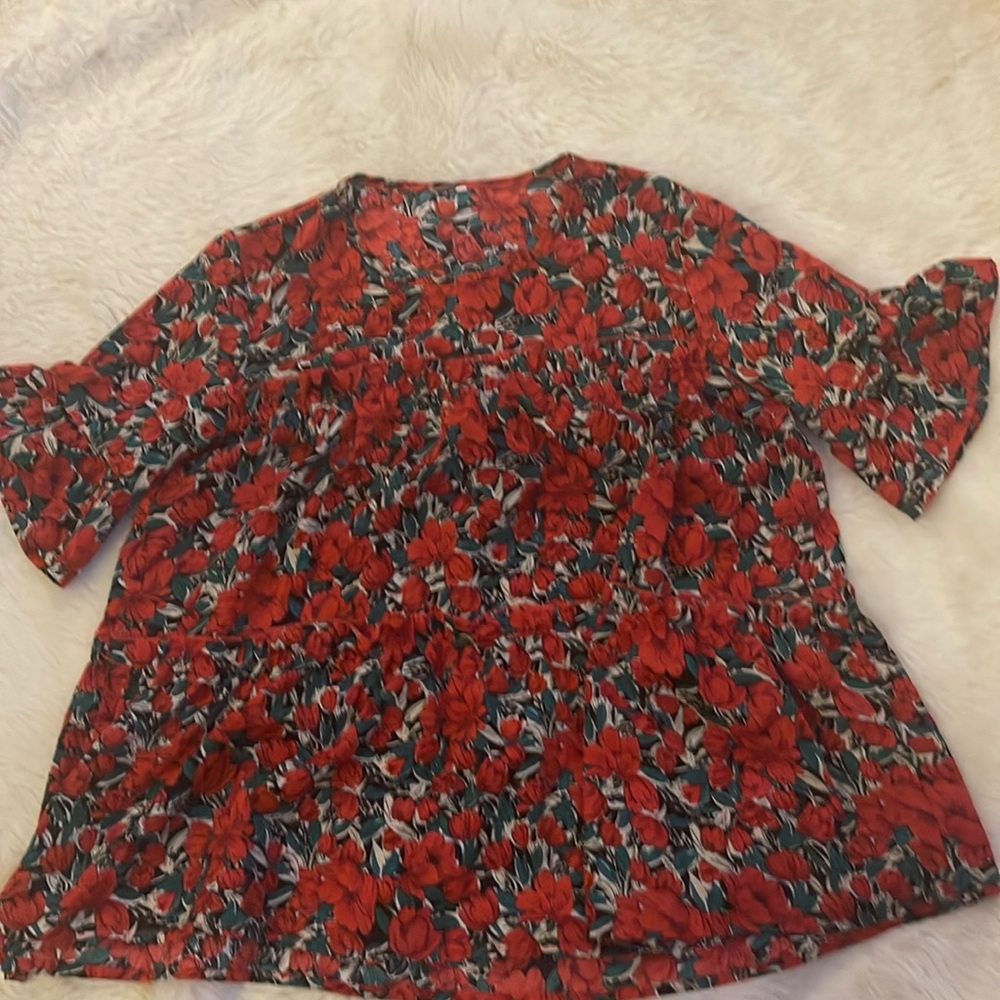 Shein red floral loose fit top
